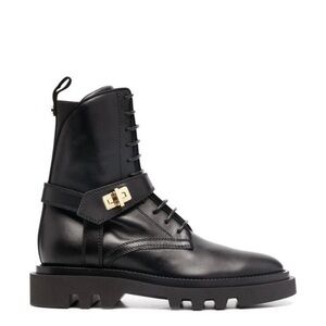 Givenchy Black Leather Combat Boots with Gold Buckle sz 40